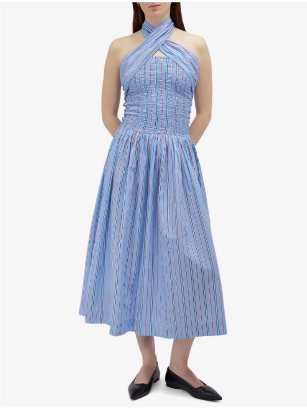 Damson Madder Mia Midi Dress in Blue Striped